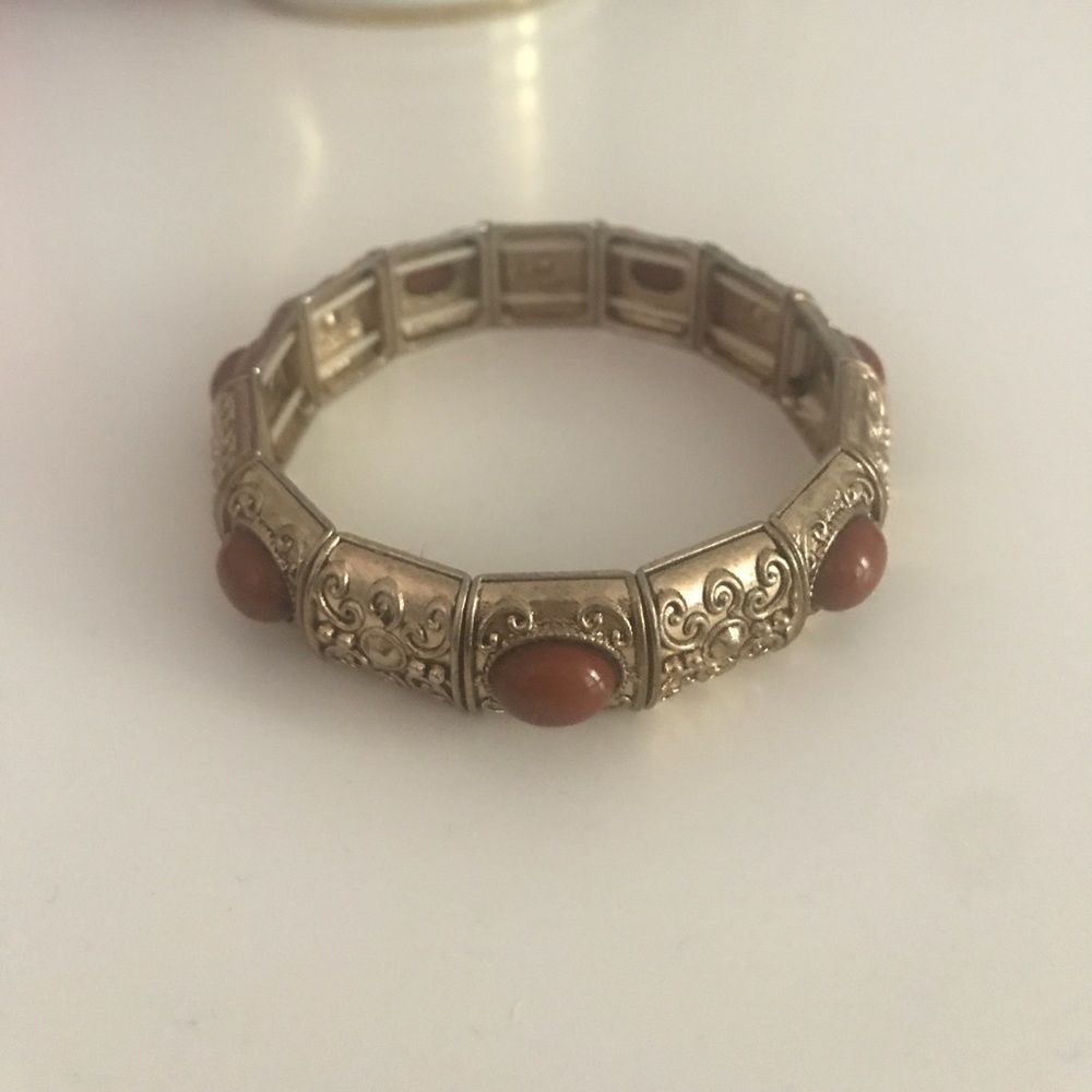 Gold boho chic bracelet with orange stones